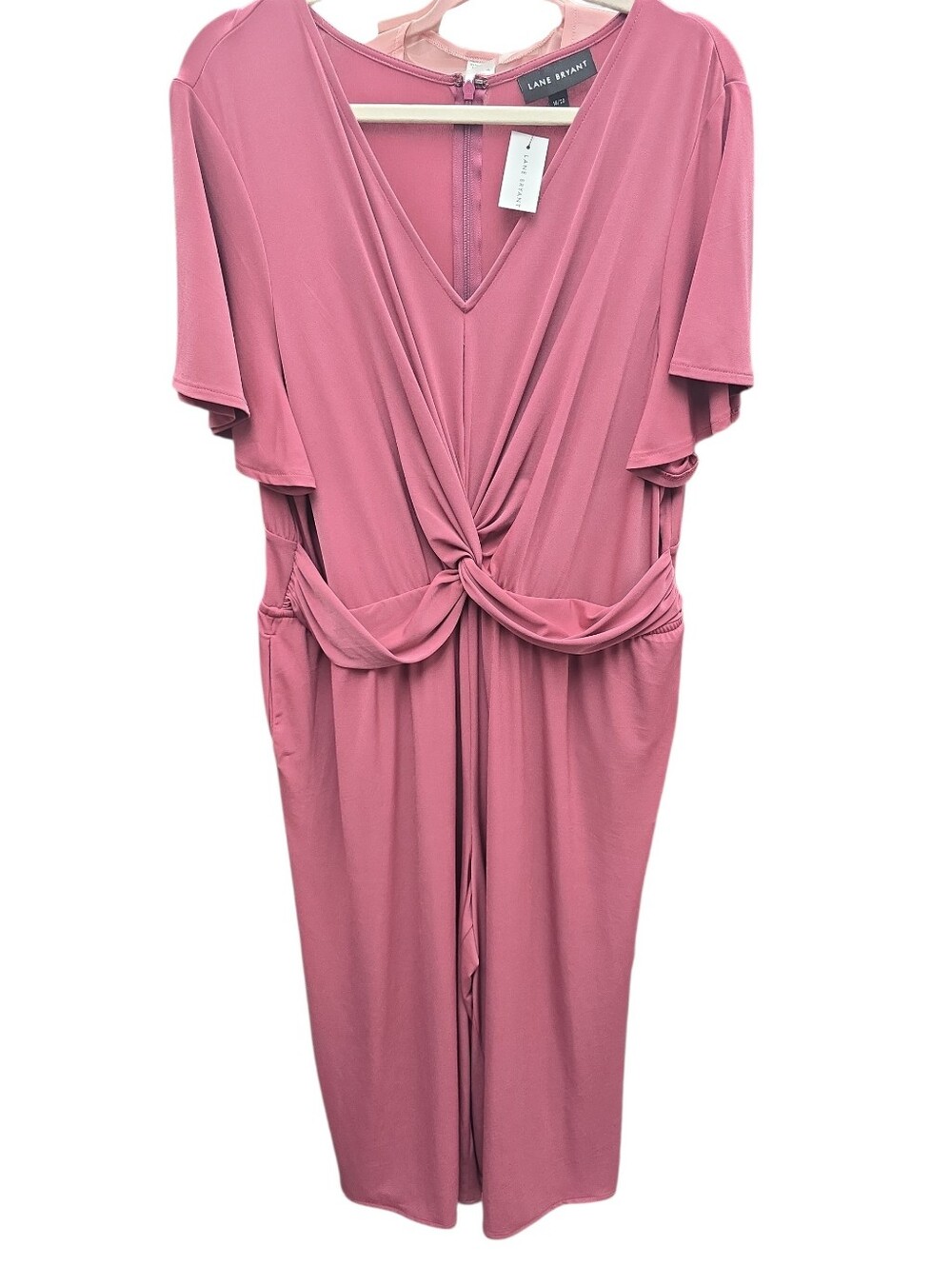 Lane Bryant Rose-Mauve V-Neck Twist-Front Dress